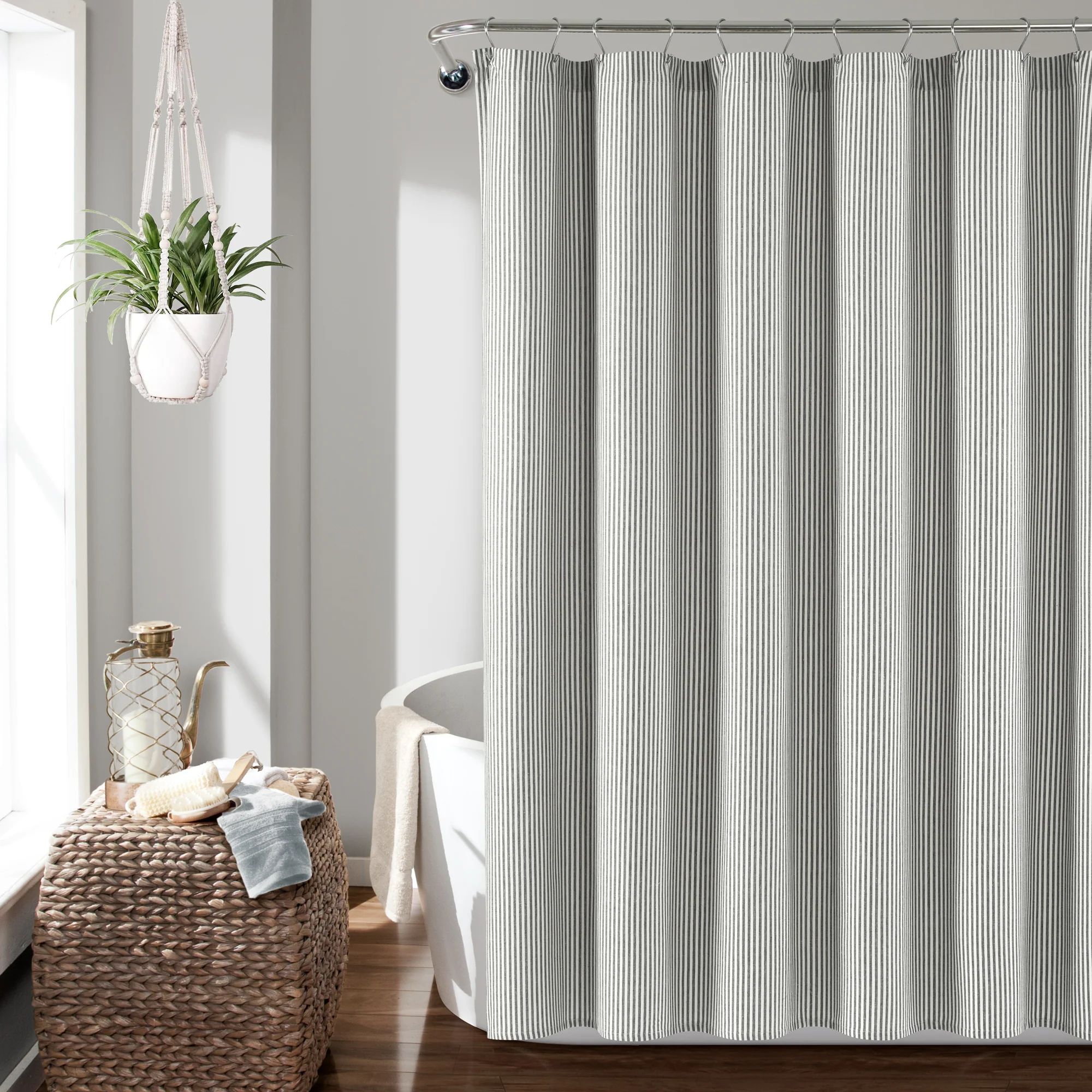 Farmhouse Vintage Stripe Yarn Dyed Recycled Cotton Shower Curtain | Lush Decor