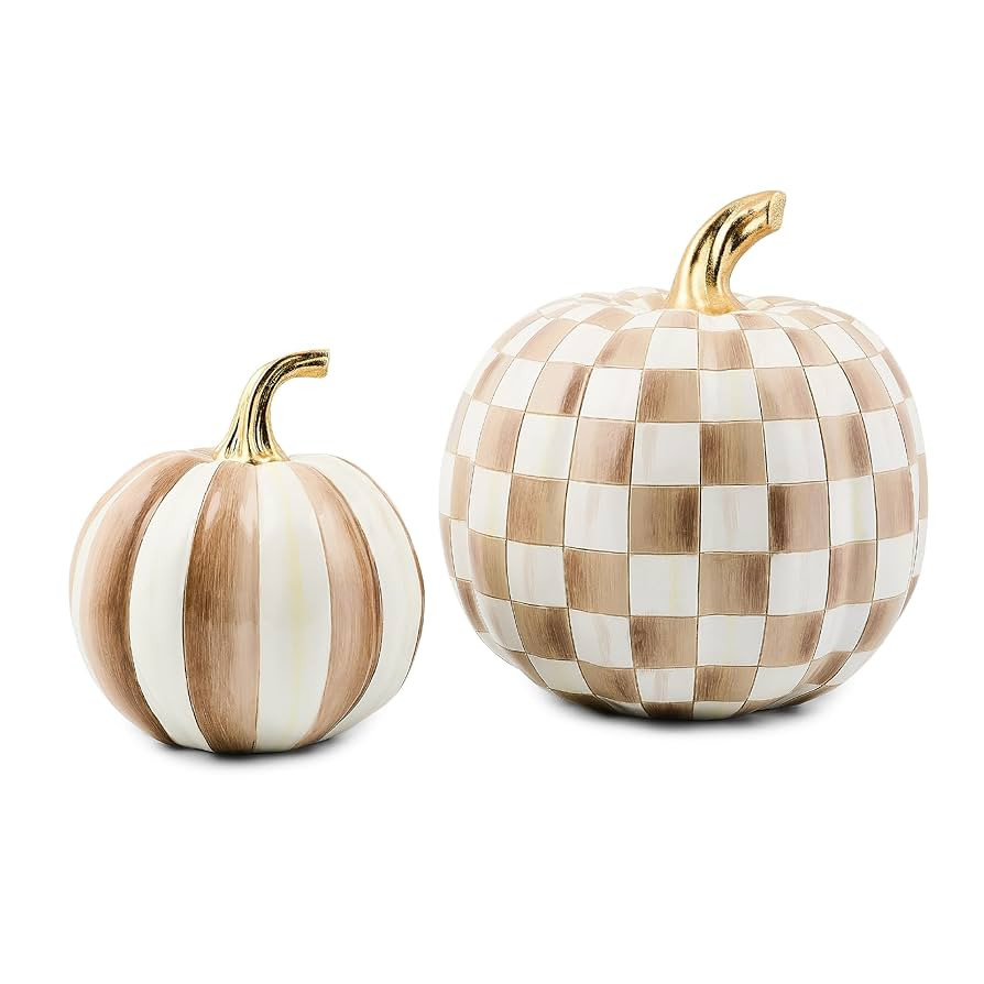 MACKENZIE-CHILDS Set of 2 Pumpkins, Resin Halloween and Fall Decor, Small and Medium, Brown-and-W... | Amazon (US)