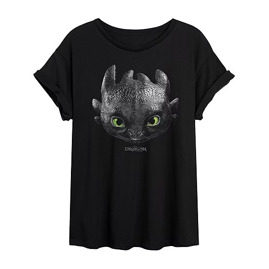 How To Train Your Dragon Toothless Tee Womens Juniors Crew Neck Short Sleeve Oversized Graphic T-... | JCPenney
