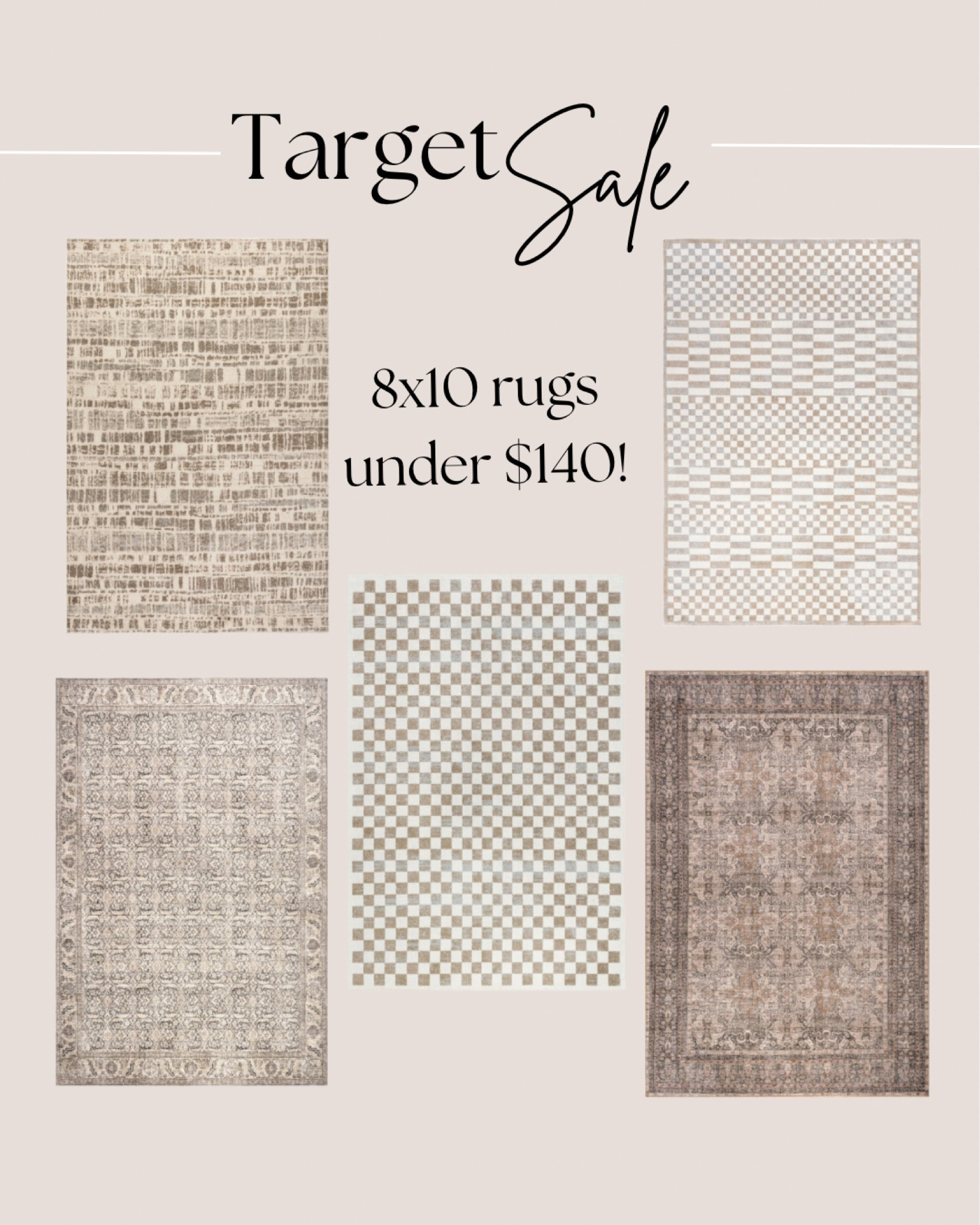 8x10 rugs all on sale for under $140!
Checkered rug, Loloi, vintage washable rug, modern area rug, nursery rugs, target area rugs

#LTKSaleAlert #LTKHome #LTKFindsUnder100
