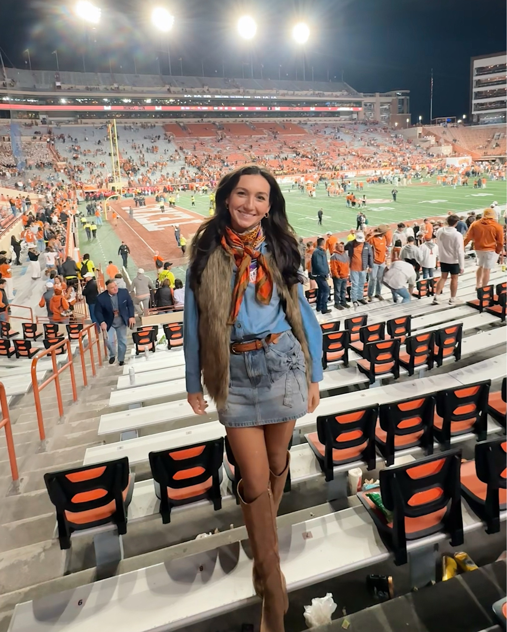 Game day style with a twist! 🏈✨ Rocking this full denim look featuring a Ralph Lauren denim button-down and matching denim skirt, layered with a cozy fur vest for that extra touch of luxe. Styled with brown tights, suede heeled boots, and a vintage purple and orange scarf to rep team colors in a chic way. Perfect for cheering on your team in style! 💜🧡 #GameDayOutfit #DenimOnDenim #CollegeFootballStyle #FallFashion #LTKUnder100 #LTKFall

#LTKTravel #LTKU #LTKStyleTip
