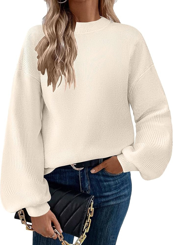 Zeagoo Sweaters for Women 2024 Fashion Trendy Long Sleeve Turtleneck Pullover Lantern Knit Sweate... | Amazon (US)