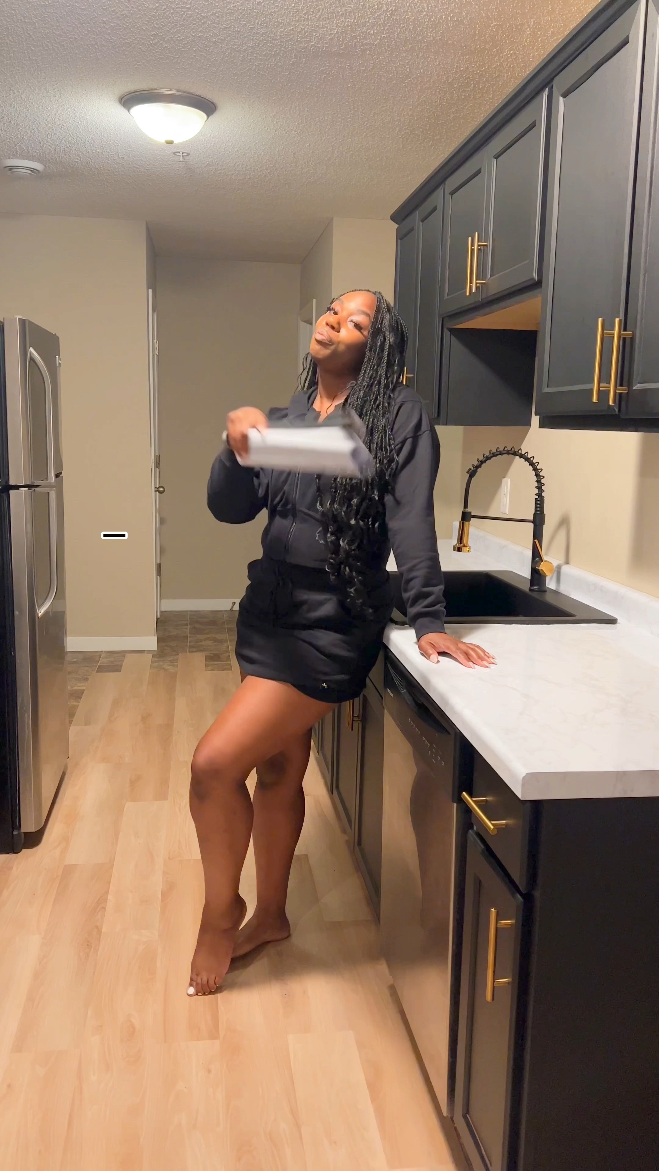 It’s over now cause I’m not changing this again y’all haha ! Went with the black cabinets and white marble countertops. This is Part 1. Part 2 will be the rest of the flooring and backsplash!🫶🏾 

.
.
.
.
.
.
#diy #home #amazonfinds #peelandstickwallpaper #rentalfriendly #homedecor #homefinds #kitchendesign #kitchenmakeover #contactpaper 

#LTKVideo #LTKfindsunder50 #LTKhome