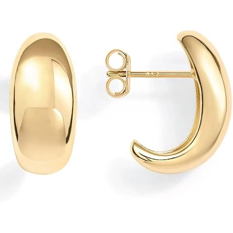PAVOI 14K Gold Plated 925 Sterling Silver Post Huggie Earrings | Gold Dome Huggie Hoop Earrings f... | Amazon (US)
