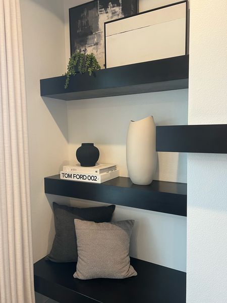 Modern floating shelf styling. 

#LTKstyletip #LTKhome #LTKfindsunder100