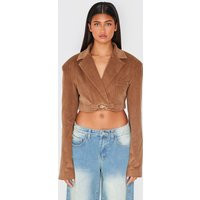 Brown Cord Cropped Blazer | PrettyLittleThing US