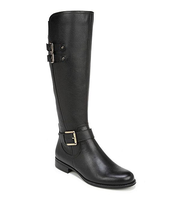 Jessie Wide Calf Buckle Detail Block Heel Riding Boots | Dillards