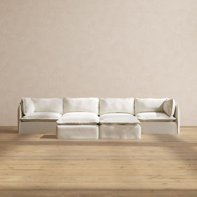 Anabei Modular Washable 4-Seater Sofa + Bench Ottoman | Memorix+ Seat & Contour Pillow Eggshell | Target
