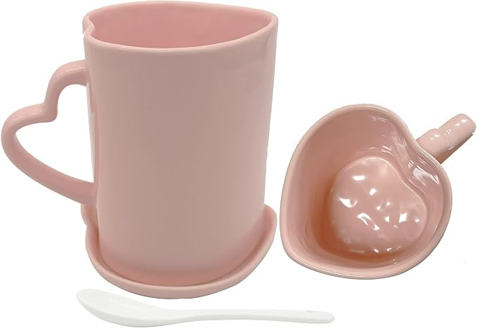 Pink Heart Shaped Cup and Saucer Large Ceramic Coffee Mug 16.6oz Cute Cup Love Gift for Weddings ... | Amazon (CA)
