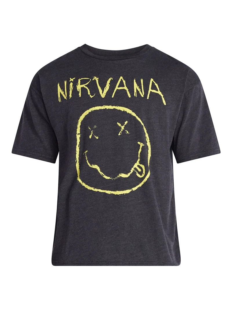 Nirvana Men's and Big Men's Smiley Tour Graphic Tee with Short Sleeves, Sizes XS-3XL | Walmart (US)