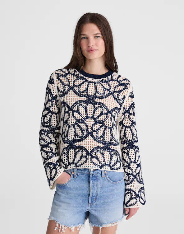 Floral-Embroidered Open-Stitch Sweater | Madewell
