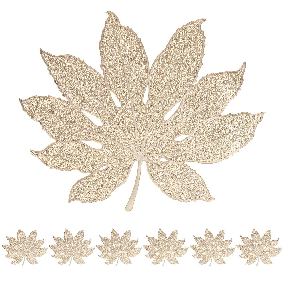 Placemats Set of 6,16 Inch Leaf Shaped Vinyl Placemats,Table Mats Washable and Wipeable Place Mat... | Amazon (US)