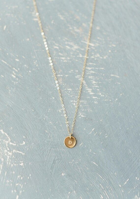 Custom Small Disc Necklace, Hand-Stamped, Dainty Necklace, 3/8" Disc, 14k Gold Fill, Rose Gold Fill  | Etsy (US)