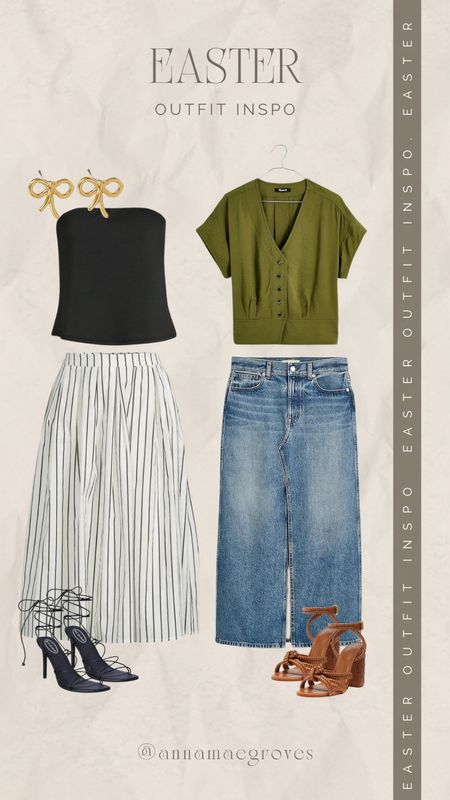 Last minute Easter outfit ideas! Love this striped skirt from Walmart paired with a simple top and statement earrings - this Madewell denim skirt pairs great with a colorful pleated short sleeve top! 

#LTKstyletip #LTKSeasonal #LTKover40