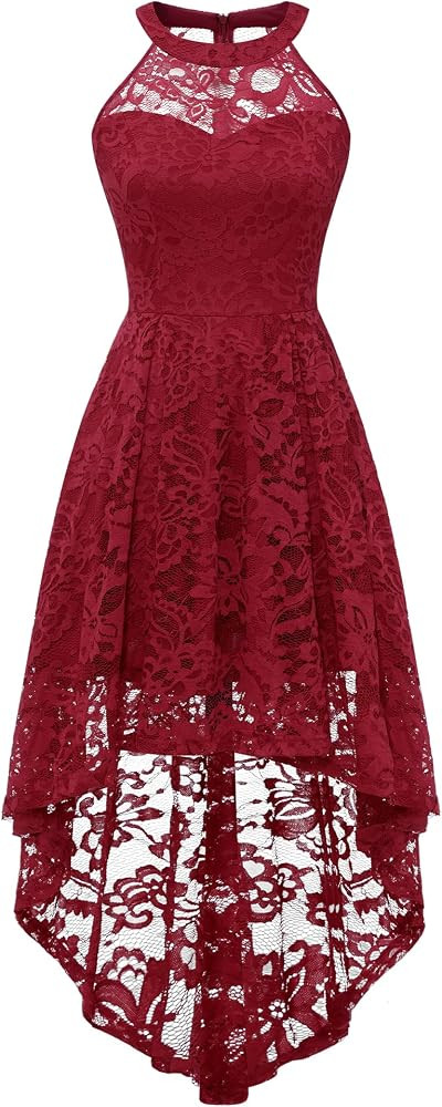 Dressystar Women's Halter Floral Lace Cocktail Party Dress Hi-Lo Bridesmaid Dress | Amazon (US)