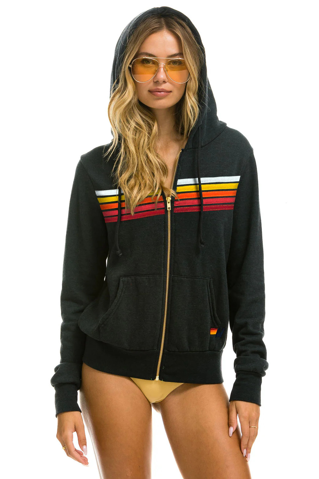 5 STRIPE HOODIE - CHARCOAL // RAINBOW WHITE | Aviator Nation