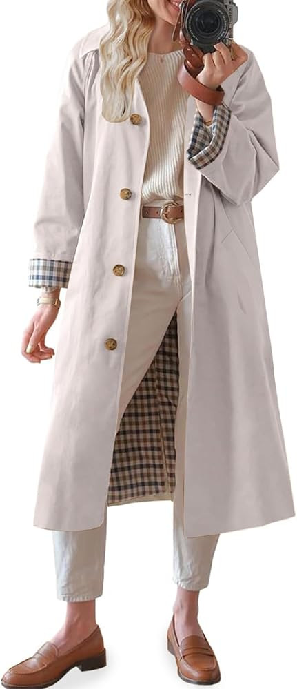 TITOMD Womens Long Trench Coat Spring Winter Outerwear Classic Collar 2026 Single Breasted Fashio... | Amazon (US)
