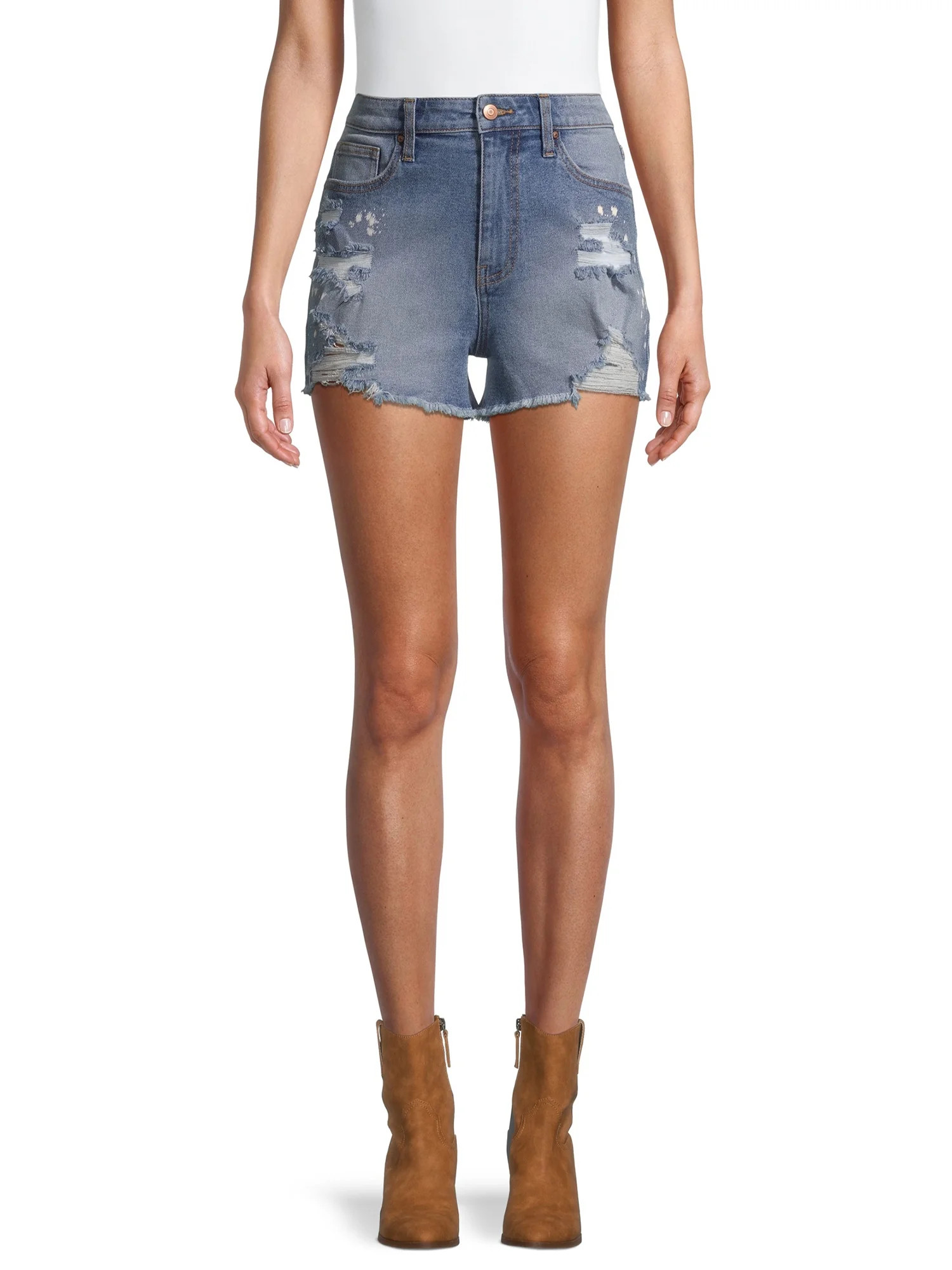 No Boundaries Juniors' Super High Rise Curvy Destructed Mom Shorts | Walmart (US)