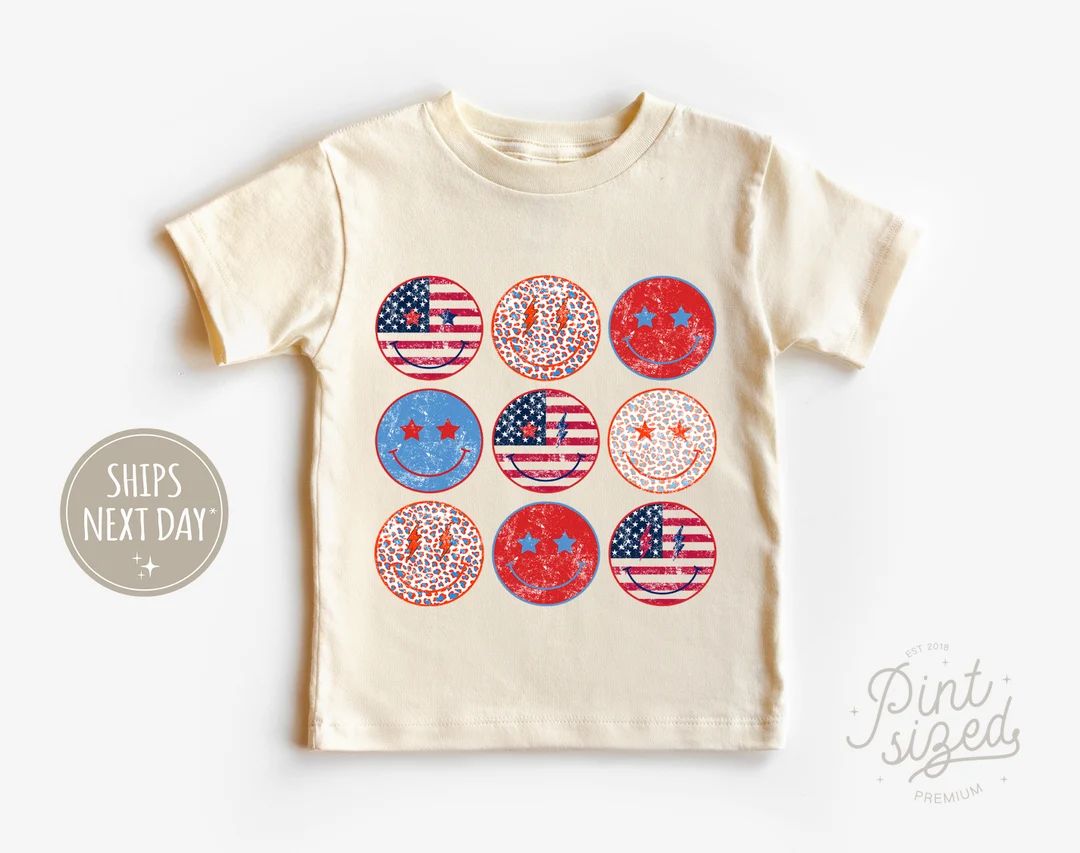 Retro Patriotic Toddler Shirt - Smiley Face Tee - Fourth of July Kids Shirt | Etsy (US)