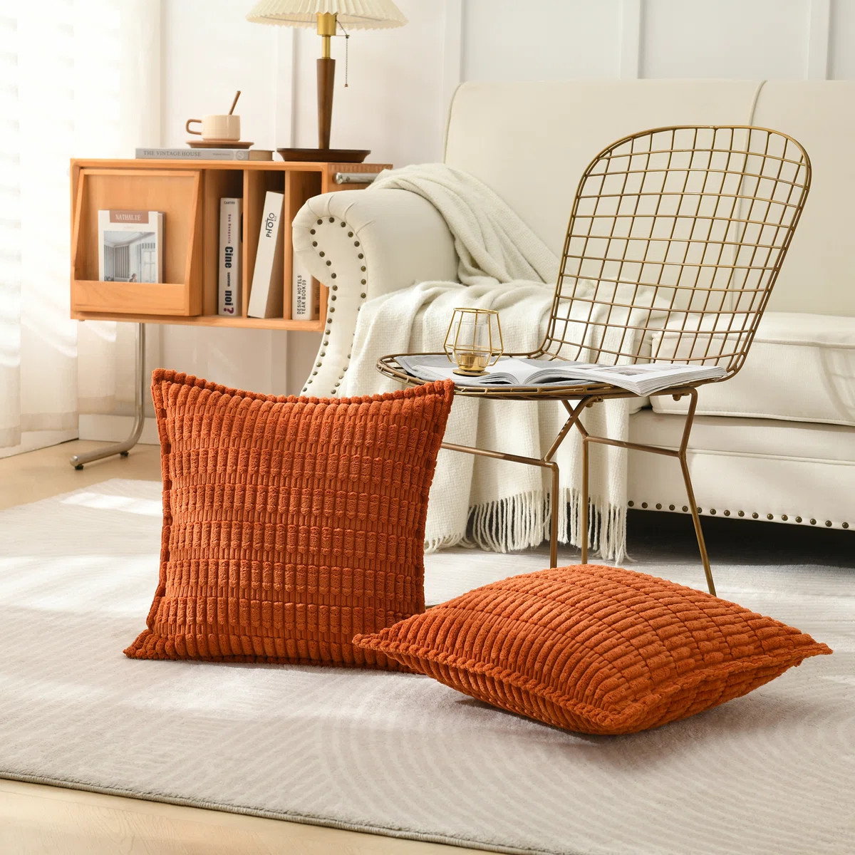 NordECO HOME Boucle Ottoman Decorative Pillow Covers Farmhouse Boho Corduroy Cushion Cover & Revi... | Wayfair North America