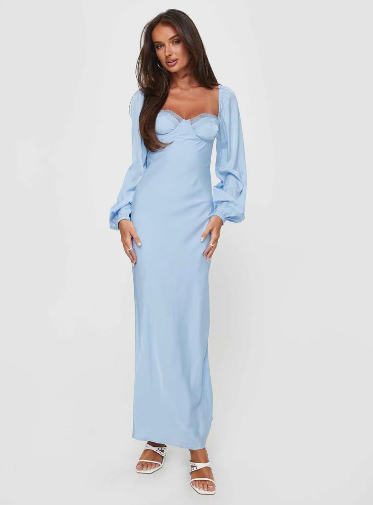 Hazel Long Sleeve Maxi Dress Blue | Princess Polly US