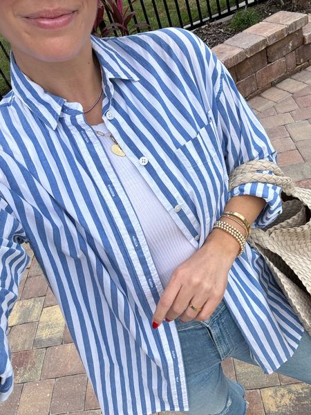 The perfect button down layer! Wearing an xs in this top, small in the tank and my jeans are tts (wearing a 27). Vacation outfit 

#LTKstyletip #LTKfindsunder50 #LTKfindsunder100
