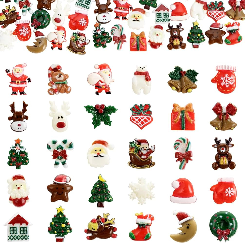 100 Pcs Christmas Resin Charms, 3D Christmas Resin Flatback Ornaments, Mini Xmas Slime Charm Embe... | Amazon (US)
