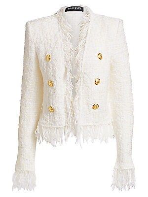 Balmain Women's Short Fringe Tweed Jacket - White - Size 46 (14) | Saks Fifth Avenue