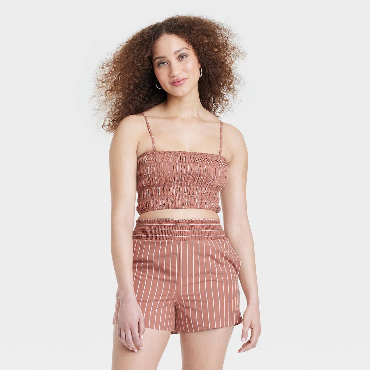 Women's Slim Fit Tiny Tank Top - A New Day™ Brown Striped XS | Target