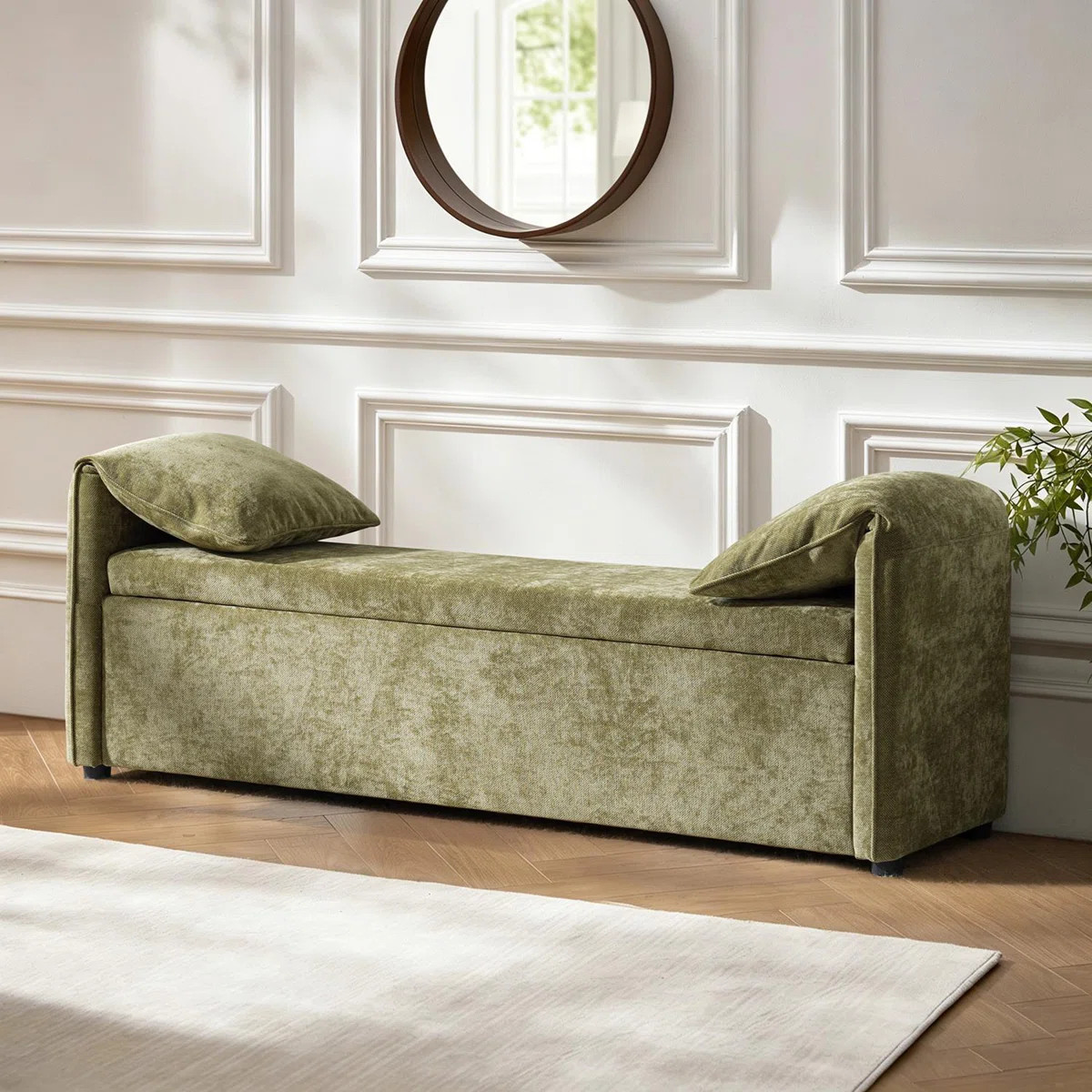 Aristides Modern 61''W Upholstered Storage Bench with Pillows Designed to Resemble Elephant Ears | Wayfair North America