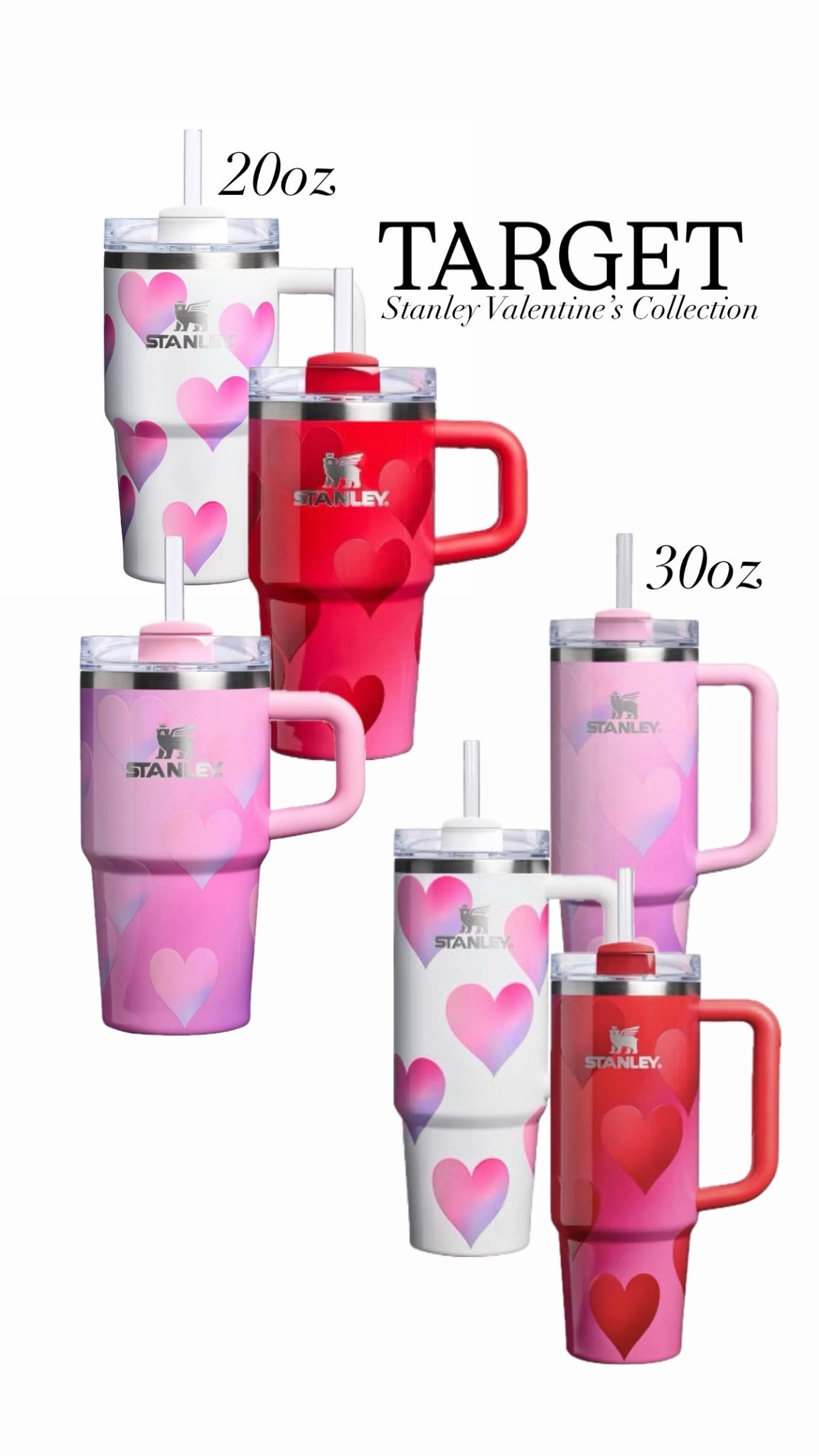 Stanley valentines collection at Target 
20 and 30oz tumblers in three colorways 
Great gift ideas 💕❤️

#LTKFindsUnder50 #LTKGiftGuide #LTKOver40