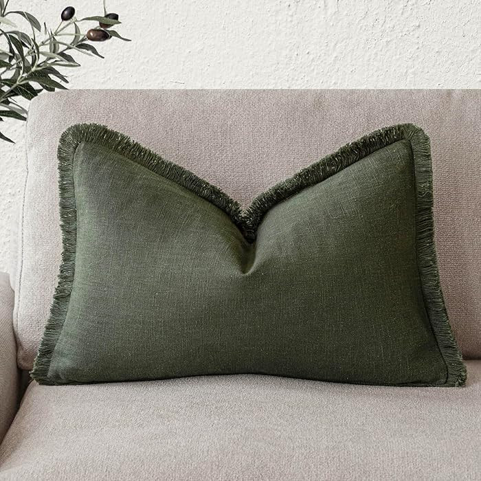 Foindtower Decorative Linen Fringe Lumbar Throw Pillow Covers Cozy Boho Farmhouse Cushion Cover w... | Amazon (US)