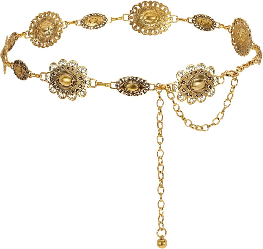 JASGOOD Western Metal Concho Belt for Women Cowgirl Waist Chain for Women Dress Pants | Amazon (US)