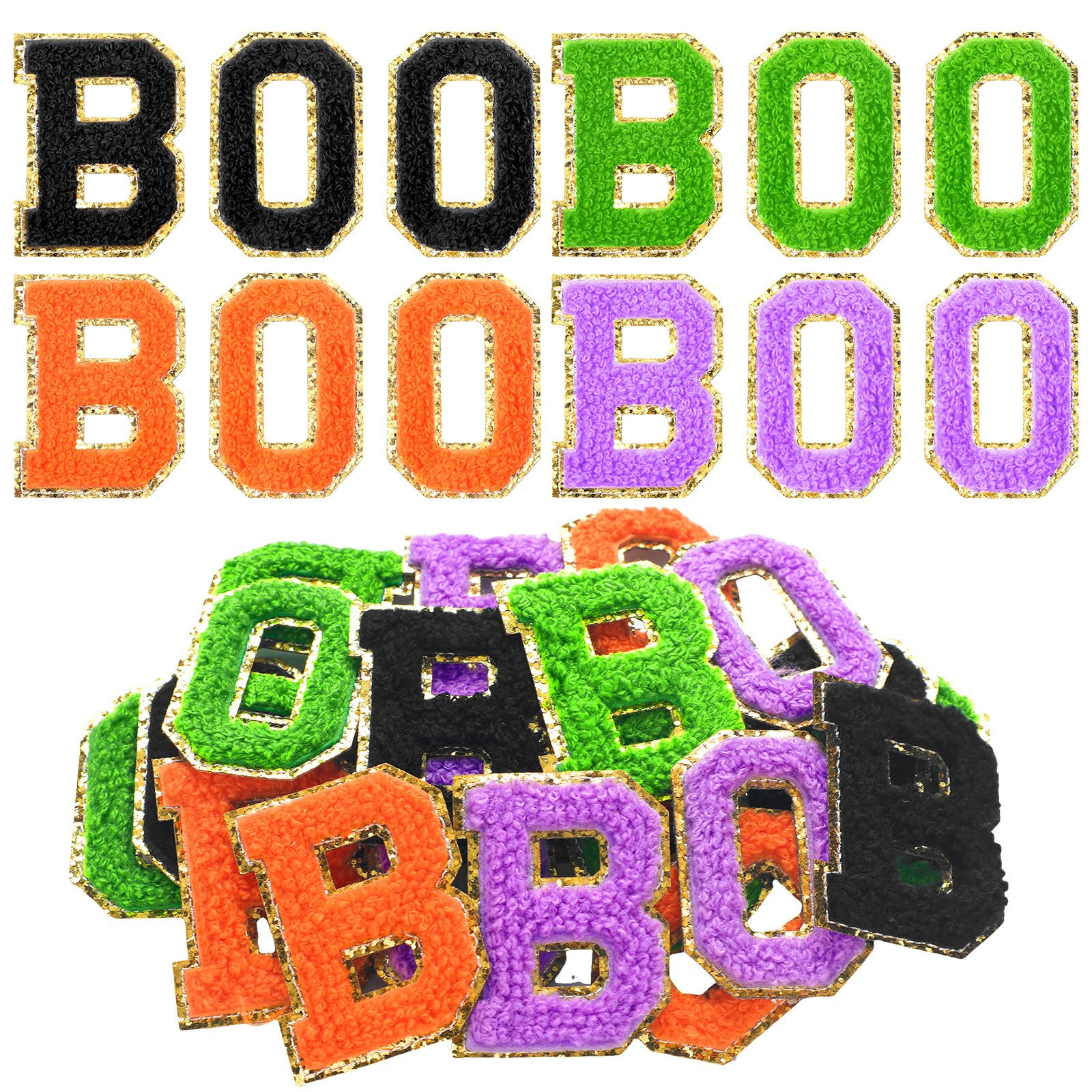 24 Pcs Summer Halloween Boo Iron on Patches Sew on Chenille Letter Patches Self Adhesive Glitter ... | Amazon (US)