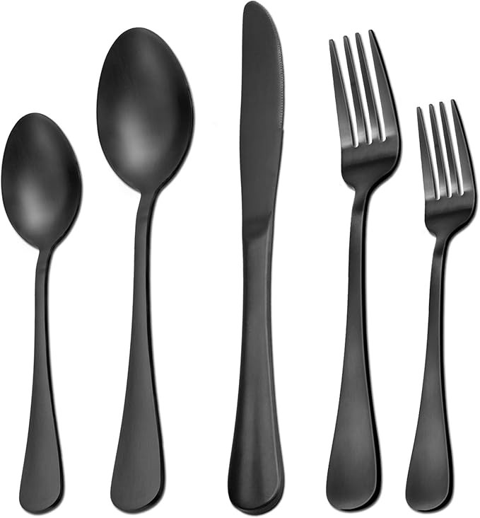 40 Pieces Matte Black Silverware Set Serve for 8, Stainless Steel Flatware Set Utensils Cutlery T... | Amazon (US)