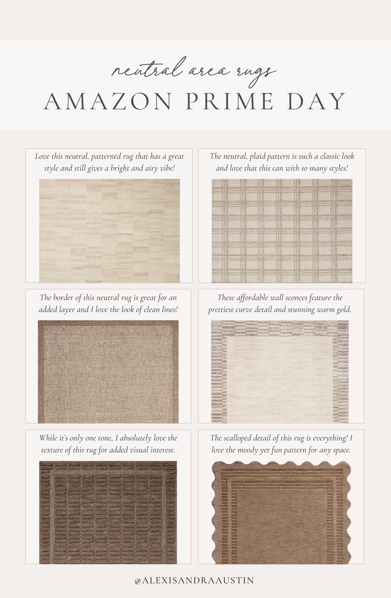 Neutral area rugs for Amazon Prime Day!
While I love a great vintage inspired area rug, I also love a great neutral rug with texture for an added layer to any space.

Home finds, neutral home inspo, Amazon Prime Day, deal of the day, sale alert,  neutral area rug, scalloped area rug, light and bright, living room refresh, bedroom refresh, Chris Loves Julia, Loloi, Amber Lewis, Magnolia home, collected style, summer refresh, shop the look!

#LTKSeasonal #LTKHome #LTKSaleAlert