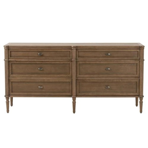 Tacorey Rustic Lodge Brown Solid Oak Wood 6 Drawer Double Dresser | Kathy Kuo Home