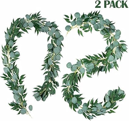 Meiliy 2pcs Artificial Eucalyptus Willow Garland Faux Eucalyptus Silver Dollar Leaves Willow Leav... | Amazon (US)