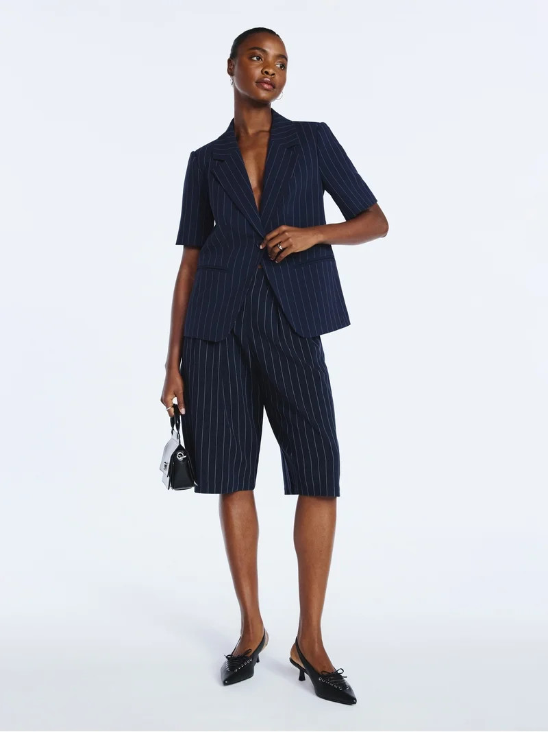 Scoop Women’s Pleated Culotte Pinstripe Pants, 22.5'' Inseam, Sizes 0-18 | Walmart (US)