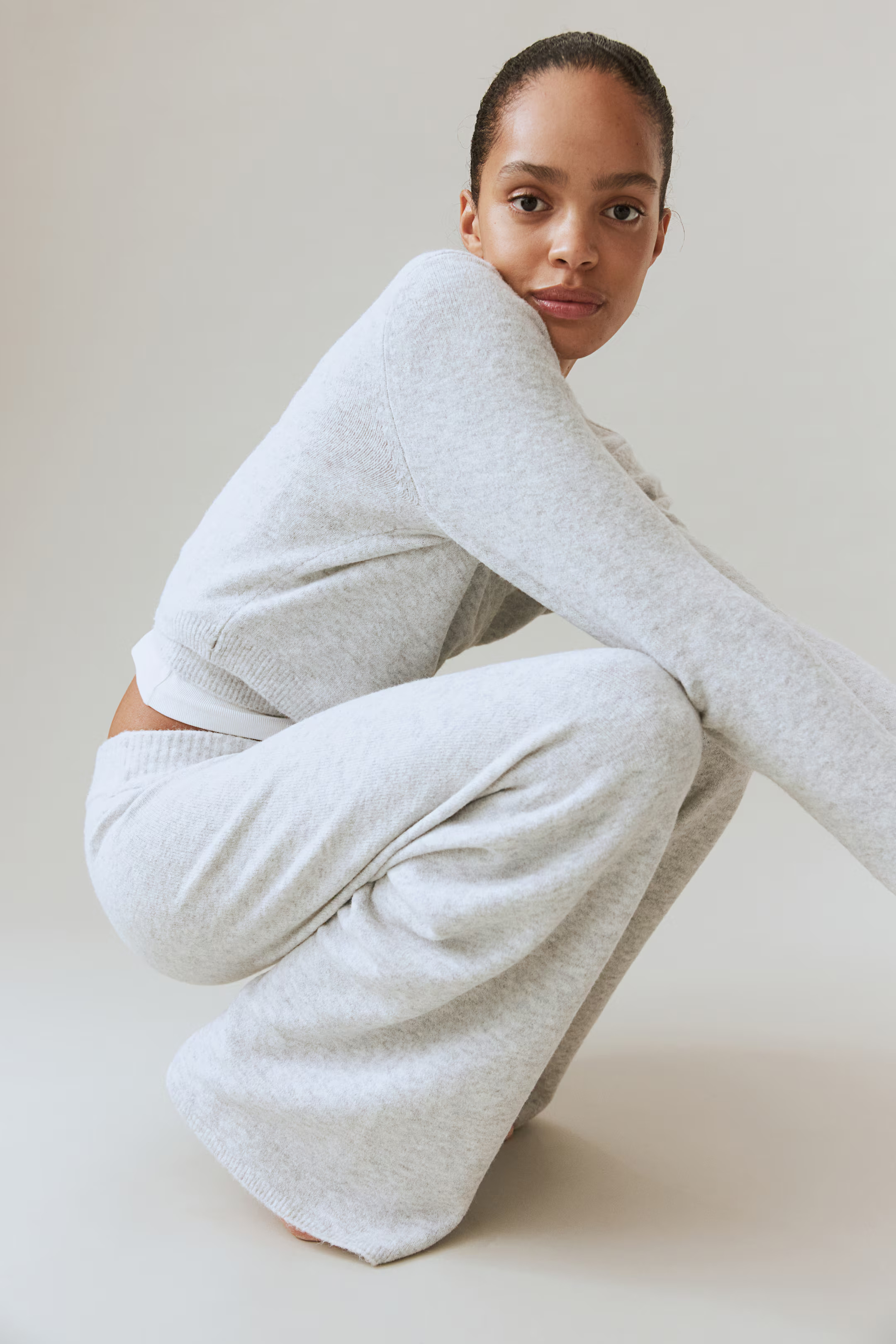 Fine-knit trousers - Light grey marl - Ladies | H&M GB | H&M (UK, MY, IN, SG, PH, TW, HK)