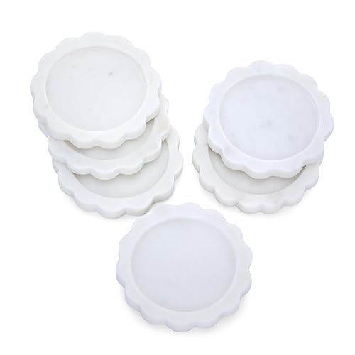 Décor Envogue Marble Scalloped Coasters Set of 6 - Luxury Aesthetic Modern Drink Coasters for Co... | Amazon (US)