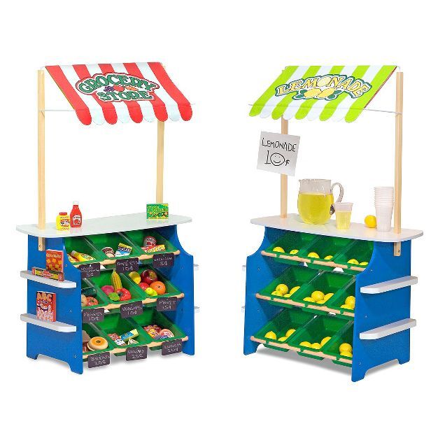 Melissa & Doug Wooden Grocery Store and Lemonade Stand - Reversible Awning, 9 Bins, Chalkboards | Target