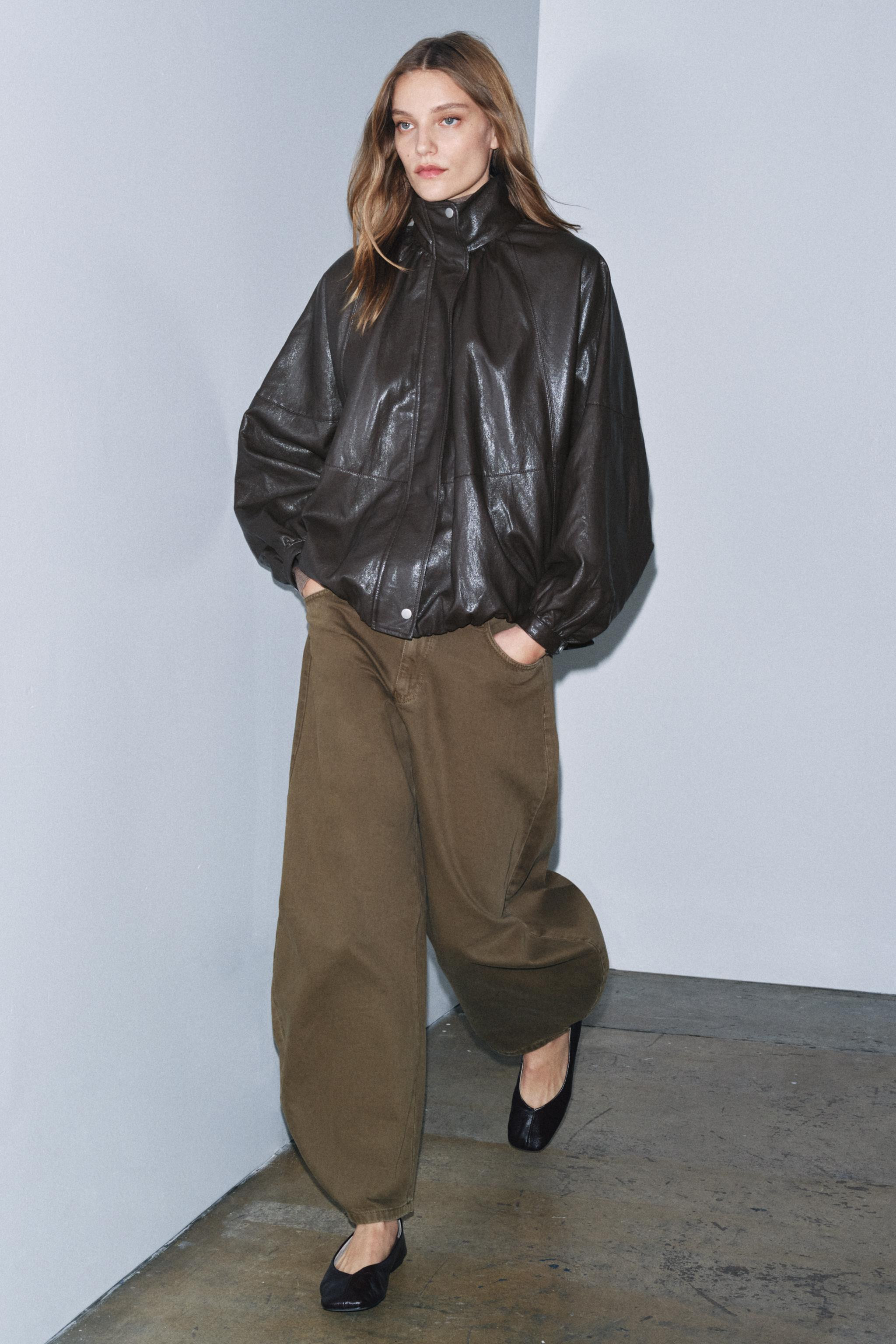 ZW COLLECTION LEATHER EFFECT BOMBER JACKET | Zara UK