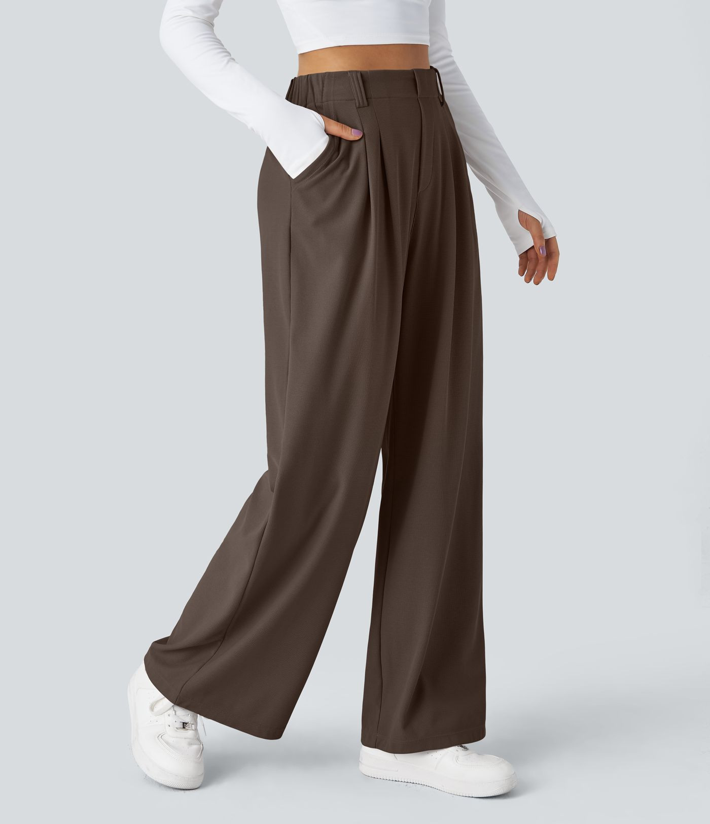 Halara Flex\u2122 High Waisted Pocket Wide Leg Waffle Work Pants | HALARA
