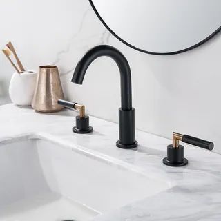Luxury 2-Handle Bathroom Sink Faucet Widespread In Golden Brushed and Black | Bed Bath & Beyond