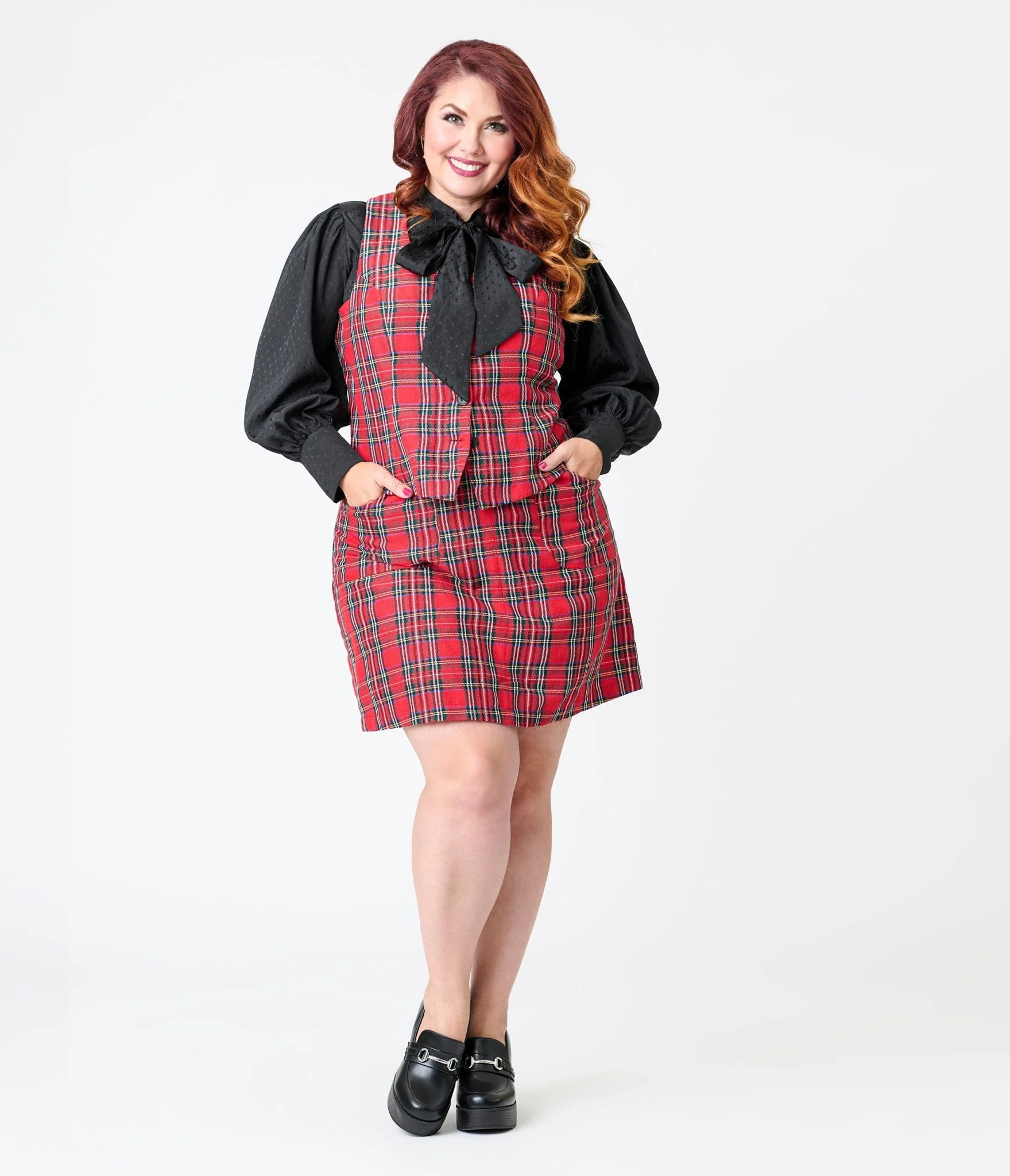 Smak Parlour Plus Size Red Plaid A-Line Mini Skirt | UniqueVintage