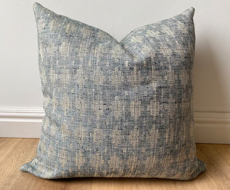 High End Boho Woven Pillow Cover Indigo Blue Ikat Beige - Etsy | Etsy (US)