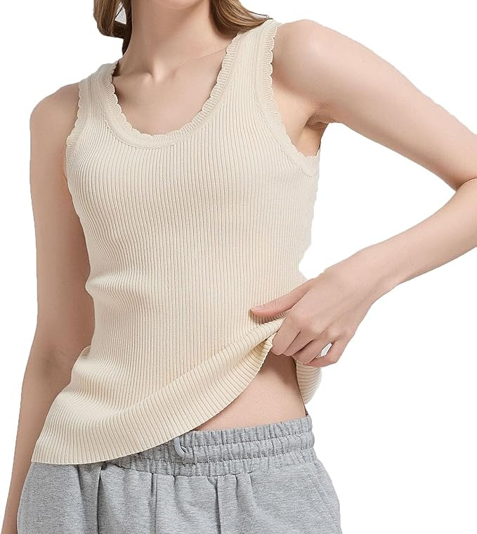 Orolay CHIIONE Womens Ribbed Tank Top Soft Knit Sweater Shirt Scalloped Trim Sleeveless Top Fitte... | Amazon (US)