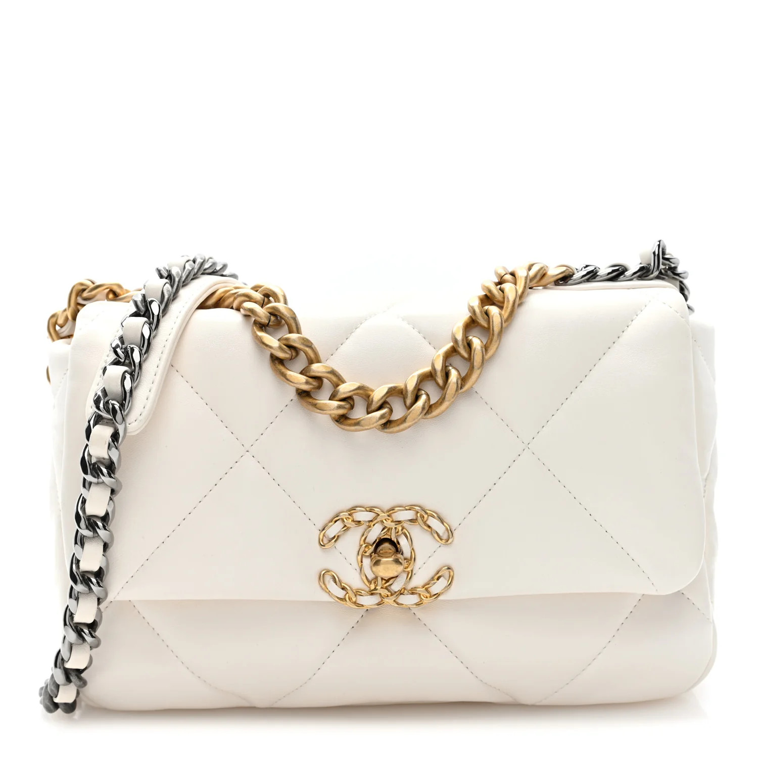 Chanel Goatskin Quilted Medium Chanel 19 Flap White 1976170 | FASHIONPHILE (US)