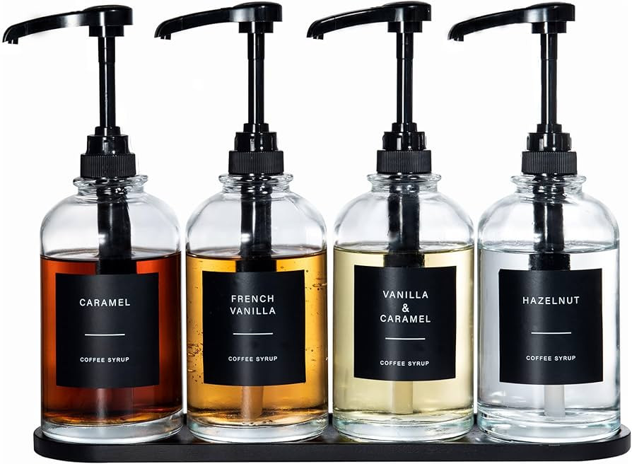 Coffee Syrup Pump Dispenser - Glass Bottle with 1/4 oz Large Capacity Pump, Coffee Bar Organizer ... | Amazon (US)